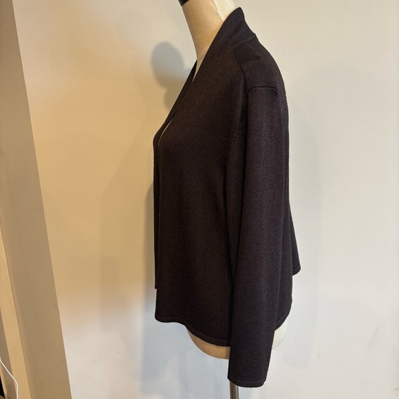 Eileen Fisher Dark Brown Open Front Knit Cardigan Large Preppy Quiet Luxury - Picture 3 of 12